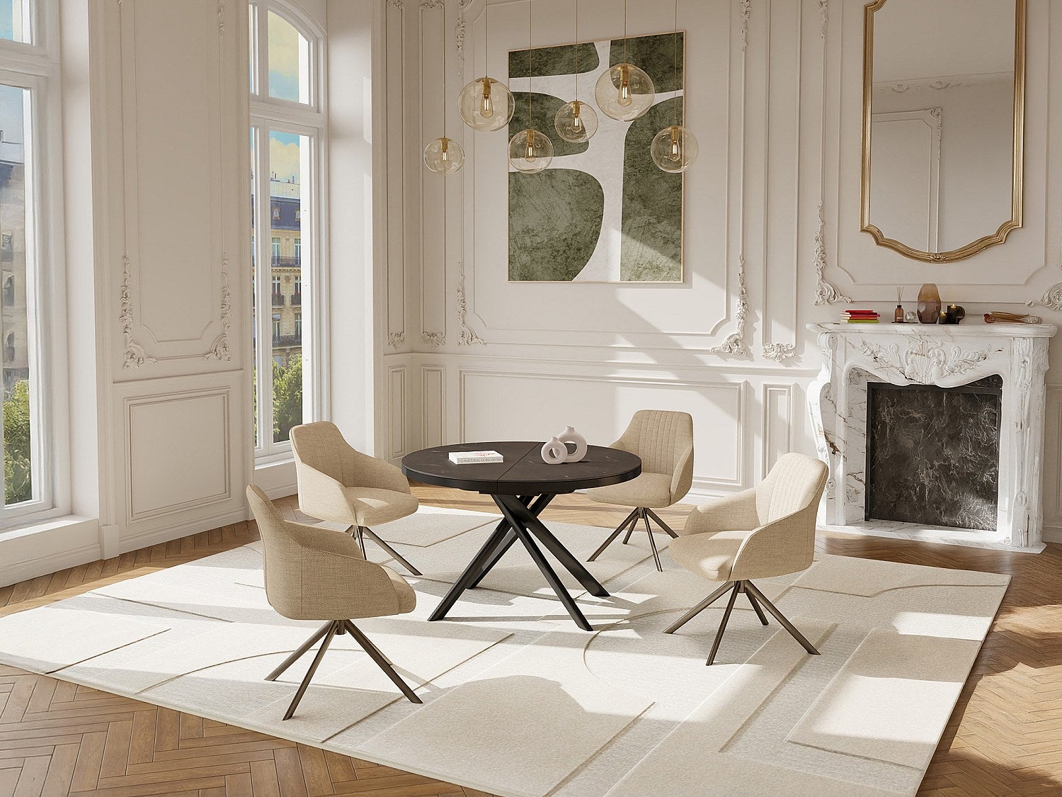 Rozkładany stół jadalniany dla 4-6 osób z ceramiki, MDF i metalu - Efekt brązowo-szarego marmuru - FEROLA