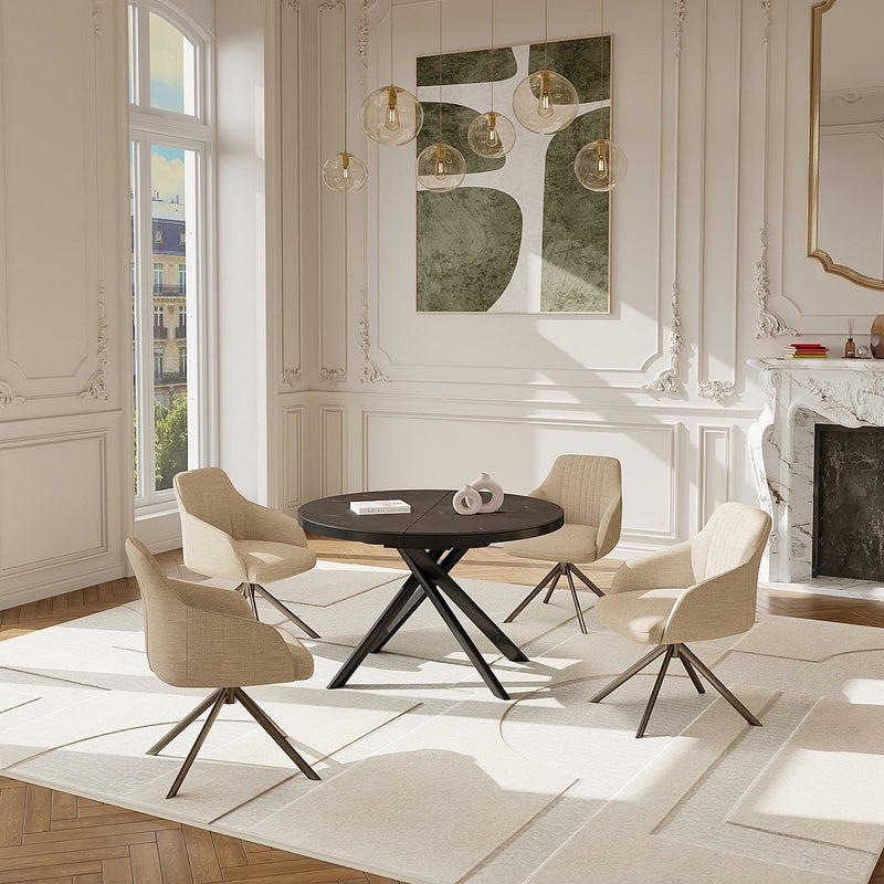 Rozkładany stół jadalniany dla 4-6 osób z ceramiki, MDF i metalu - Efekt brązowo-szarego marmuru - FEROLA