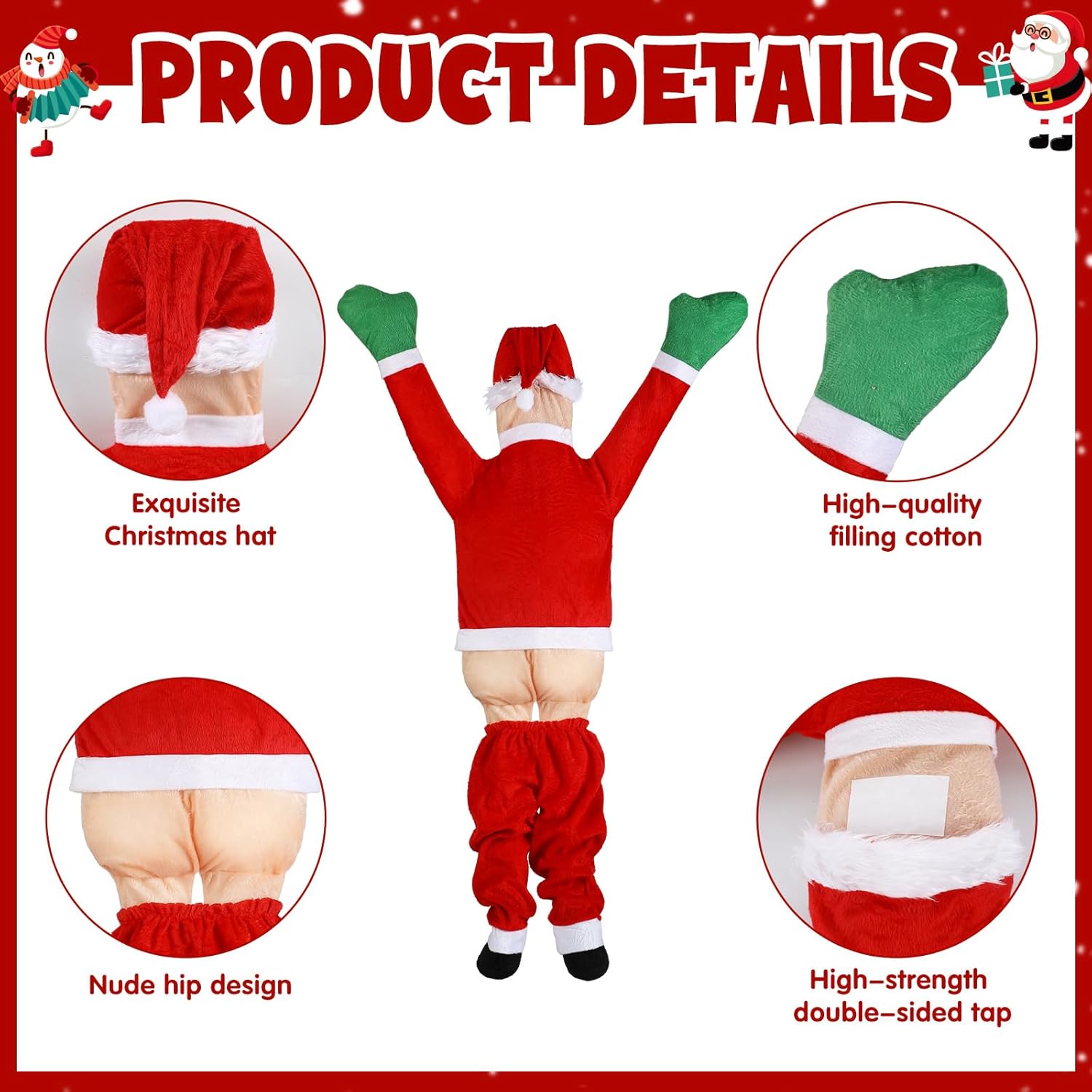 Gran adorno navideño colgante, Papá Noel trepador, para decorar un techo, ventana o balcón (170 cm) - 6