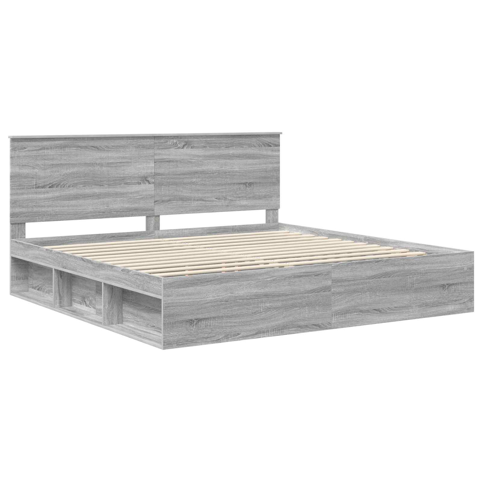 Cadre de lit gris 200 x 200 cm en bois de pin massif - 4