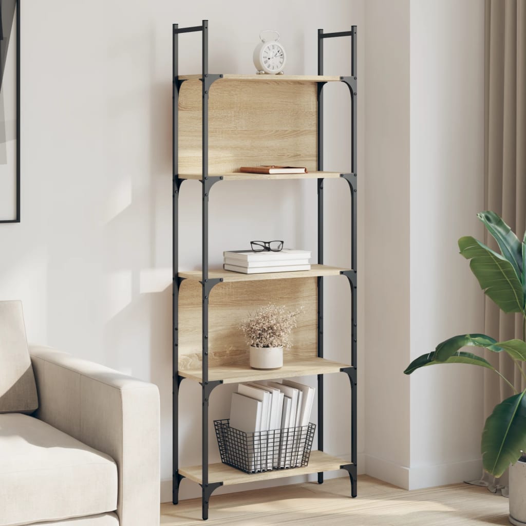 HOMCOM Bibliothèque, étagère de Rangement 5 Niveaux, Meuble de Rangement avec étagères réglables pour Salon, Chambre à Coucher, Bureau, 30 x 24 x 133,5 cm, Bois Naturel