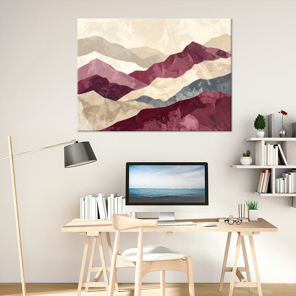 Obraz do salonu sypialni biura kuchni hotelu, Góry Abstrakcja Pastelowa beżowy bordowy 45x30