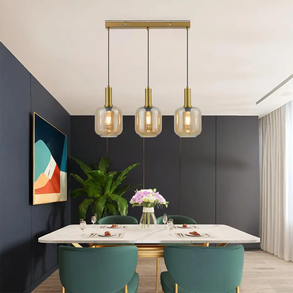 Table à Manger Moderne Lampe Suspension, 3 Verre Boule Lumineuse Lampe Suspendue Hauteur