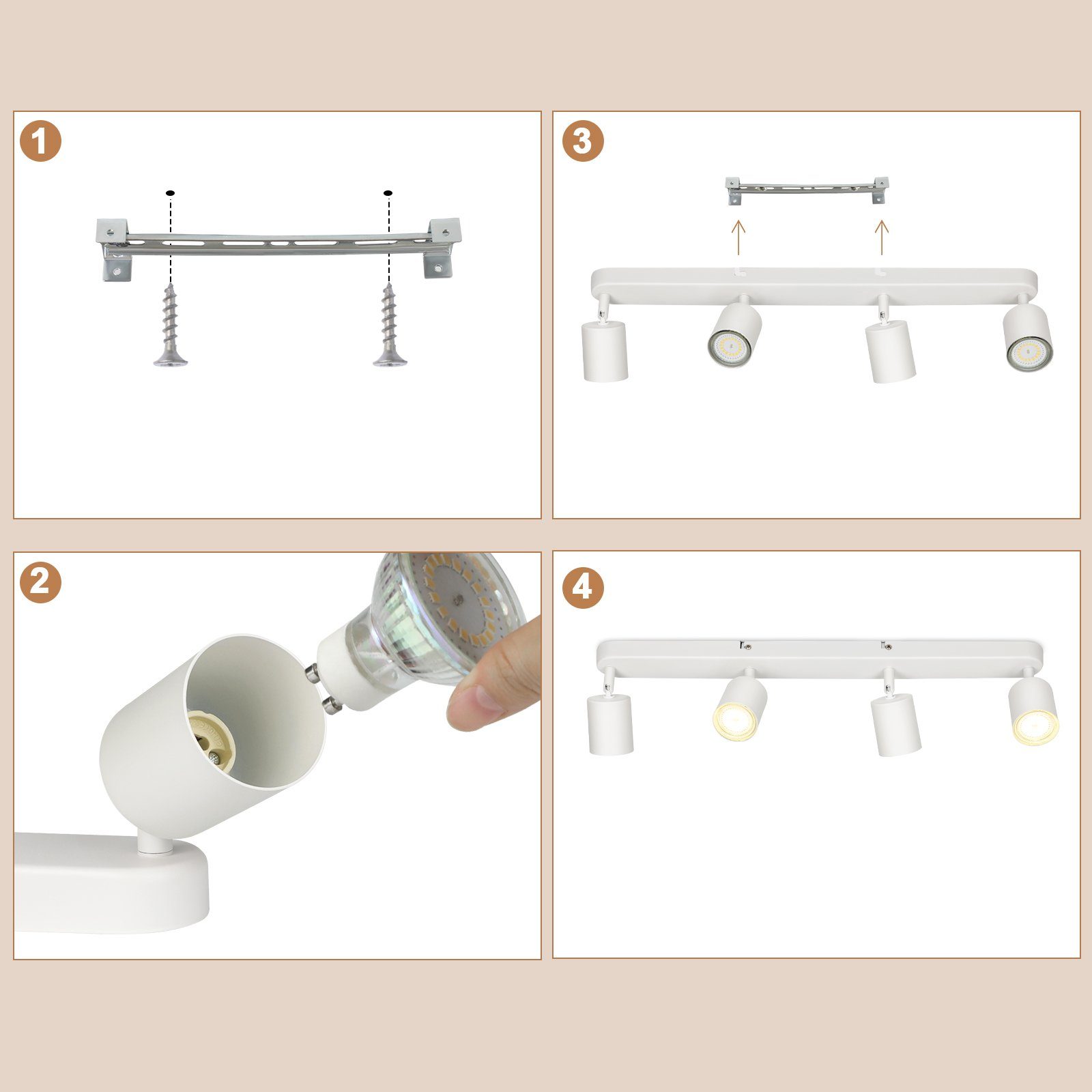 NETTLIFE 4 Focos de Techo GU10 de diseño moderno Orientables en color blanco para salón pasillo dormitorio comedor cocina - 7
