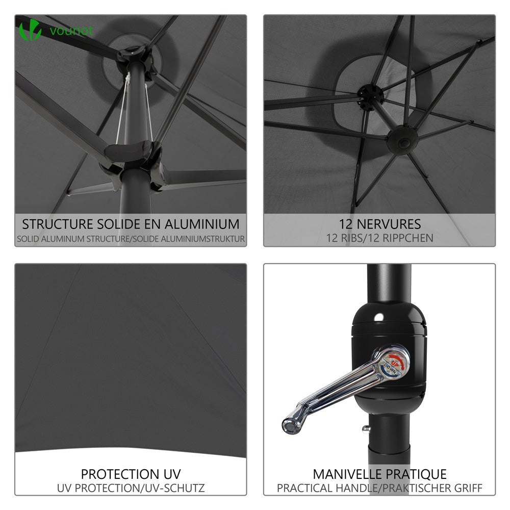 Ombrellone da Giardino, Protezione Solare UV50+, 460 x 270 cm, Grigio - 4