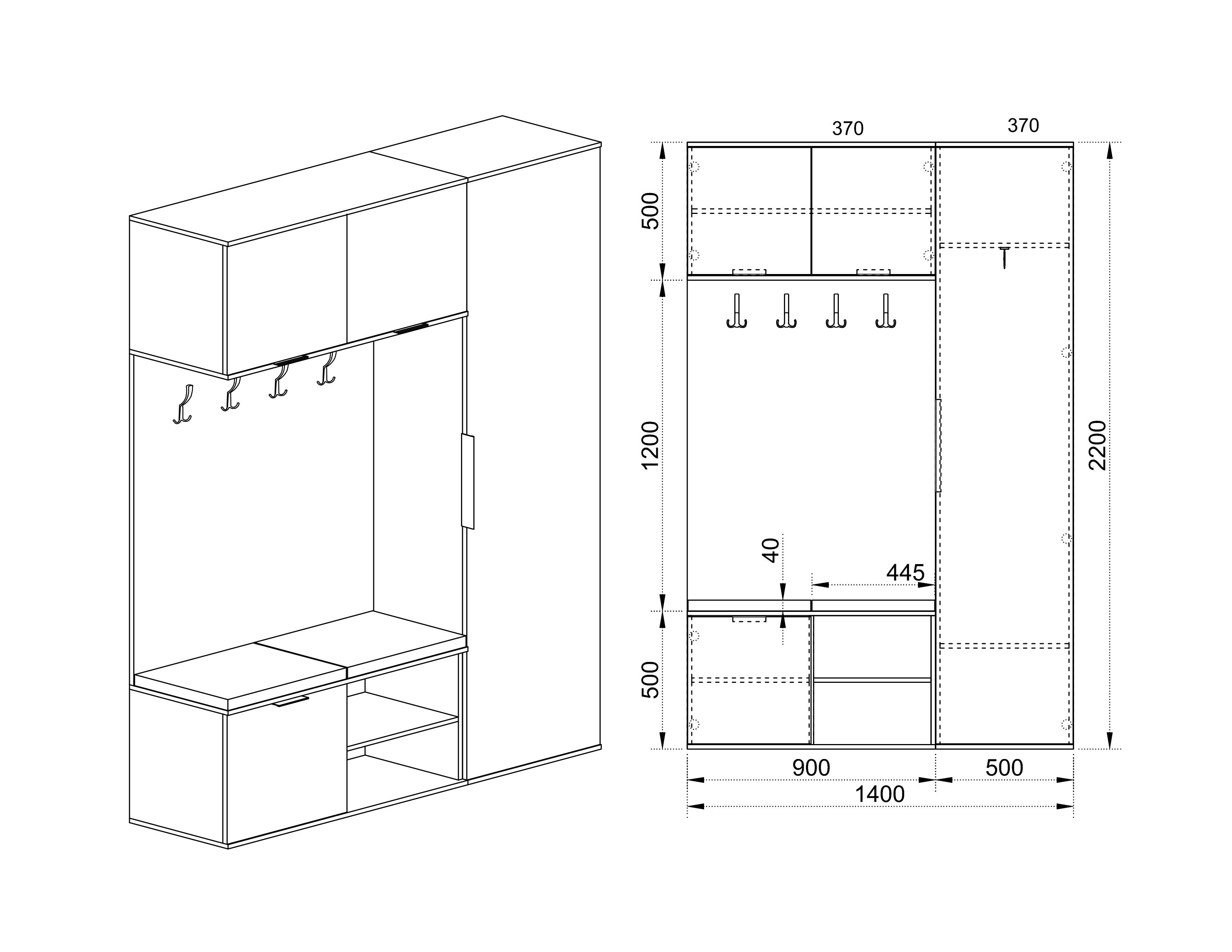 mobile scarpiera da ingresso II7 140x220 rovere chiaro e grigio grafite - 3
