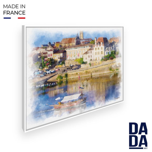 Tableau Vue de Bergerac / 45x60cm / Cadre Blanc / Fabriqué en France / Toile encadrée / DADA ART