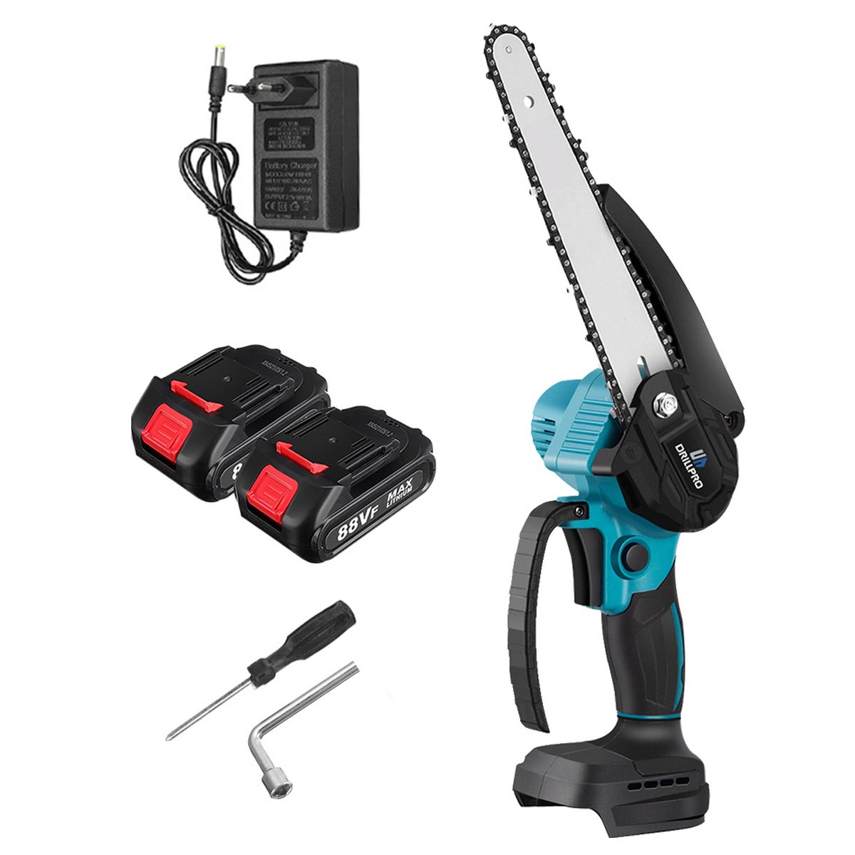 Trsaow Mini Tronçonneuse Sans Fil 8 Pouces - 950W Avec 2 Batteries, Lames Interchangeables 6/8 Pouces, Idéale Pour Bois, Branches Et Jardin