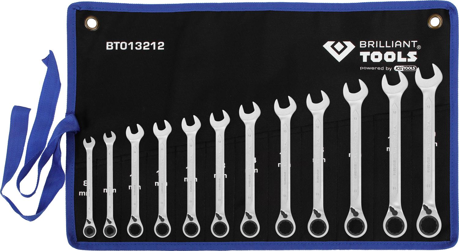 BRILLIANT TOOLS Zestaw kluczy grzechotkowych 12-częściowy dwustronny 8 - 19 mm - BT013212