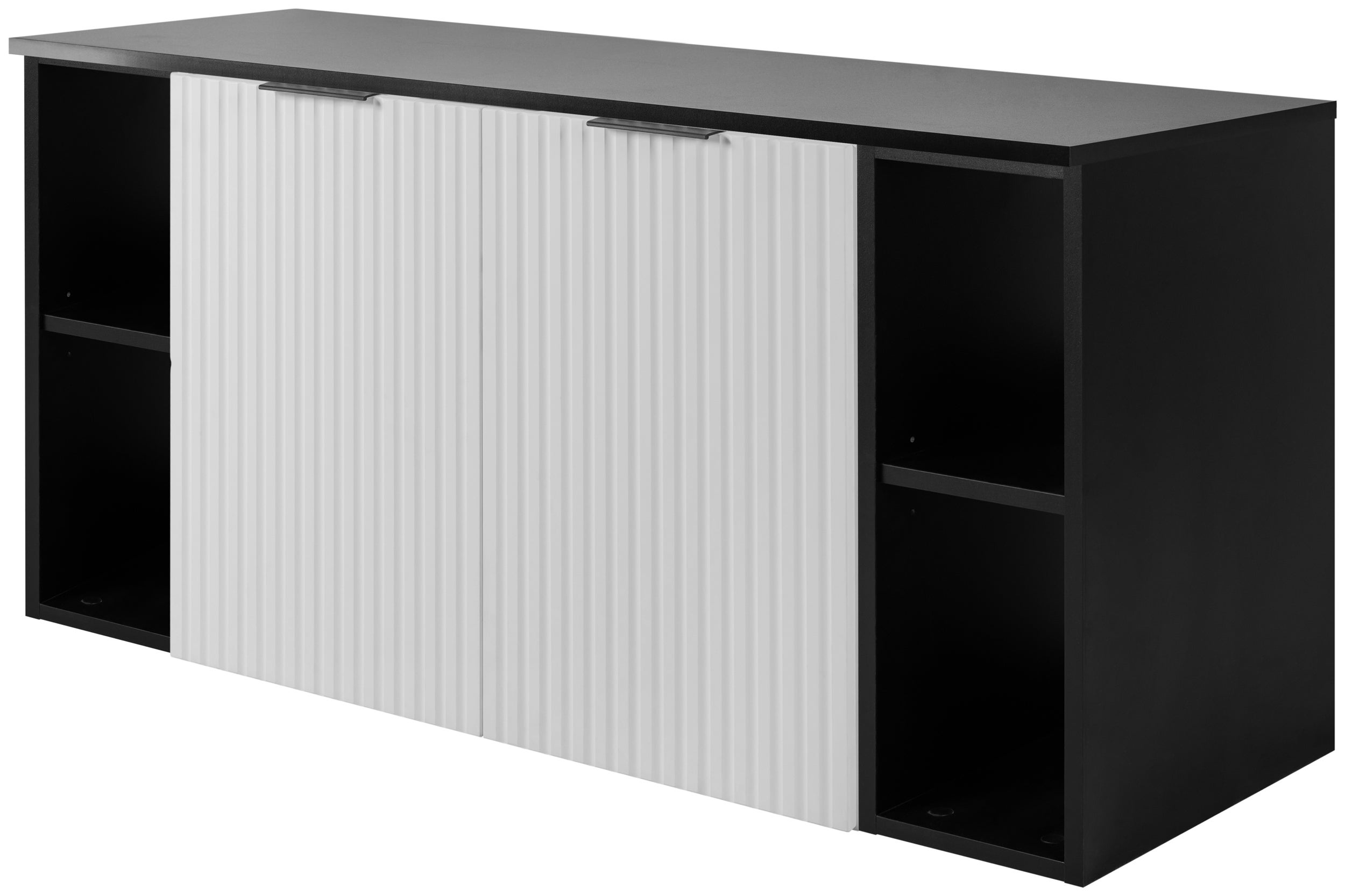 Zestaw łazienkowy FLOW 120 cm biały z czarnym blatem i regałami