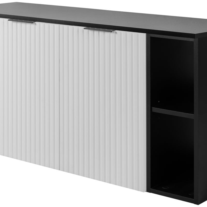 Zestaw łazienkowy FLOW 120 cm biały z czarnym blatem i regałami