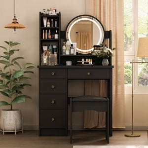 Coiffeuse Avec Miroir Pivotant Ovale - MDF Blanc - Neuf En Boîte