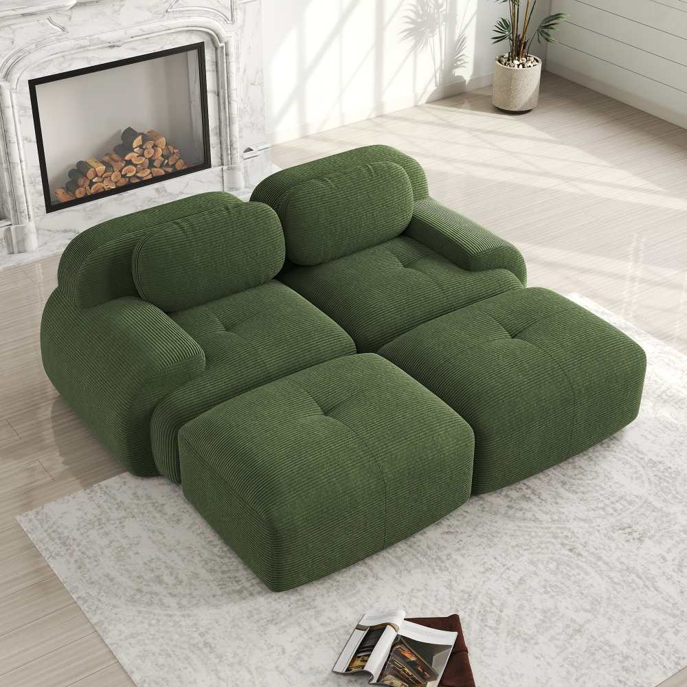 Canapé 2 places en Corduroy modulable avec Chaiselongue, Accoudoirs ergonomiques et Rembourrage élastique pour Salon et Chambre - 2