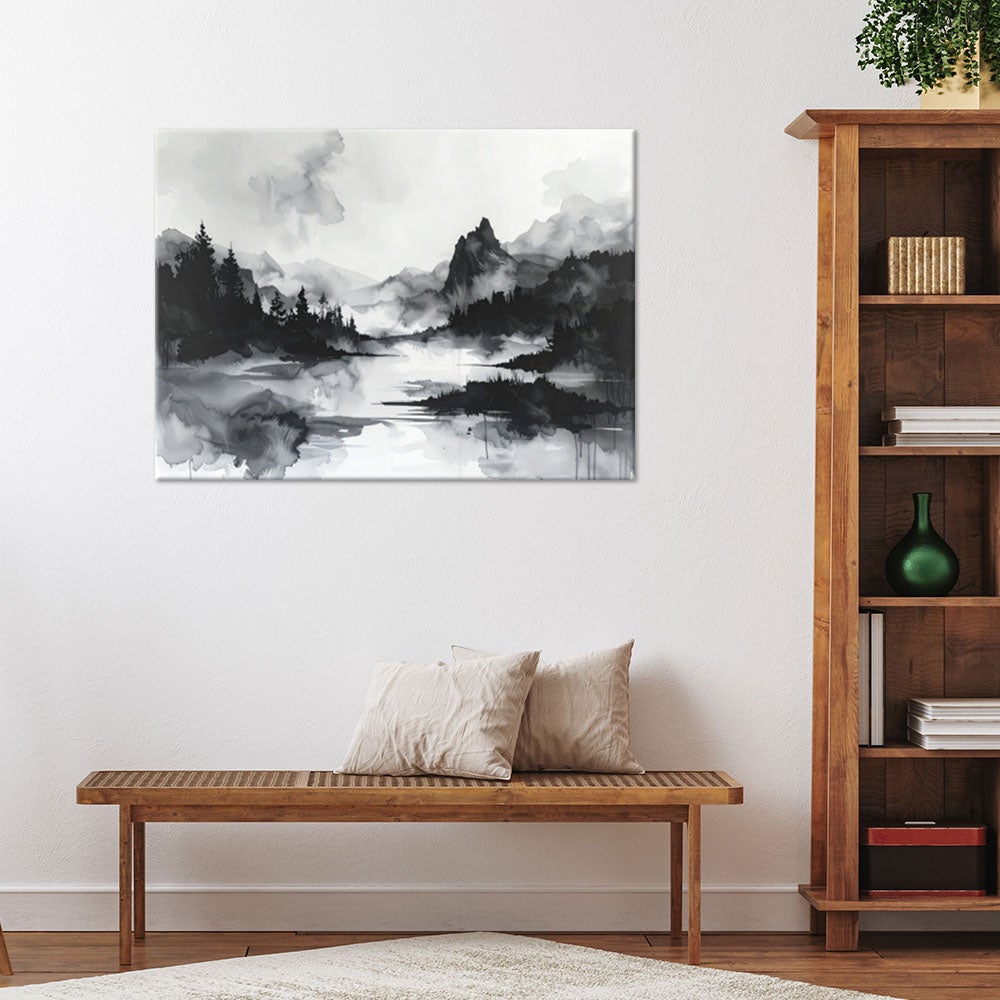 Obraz skandynawski dekoracja do salonu sypialni biura i loftu, Góry we mgle 60x40 - 2