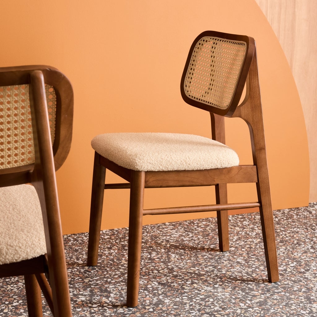 Silla vintage de madera de hévea y borreguito, set de 2, Nogal - 5