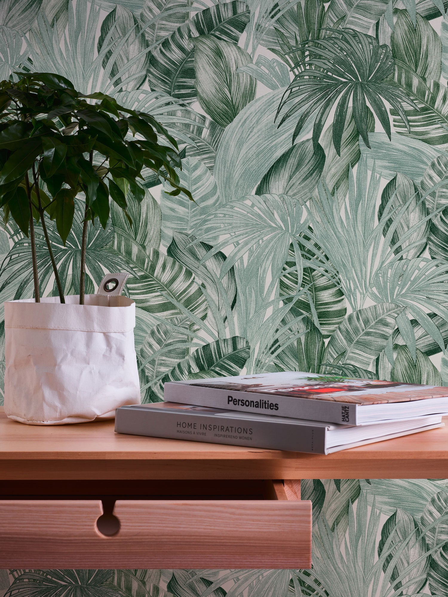 Papel pintado hojas verdes estilo realista Papel pintado dibujos hojas tropicales Papel pintado tropical estilo flora y fauna - 4