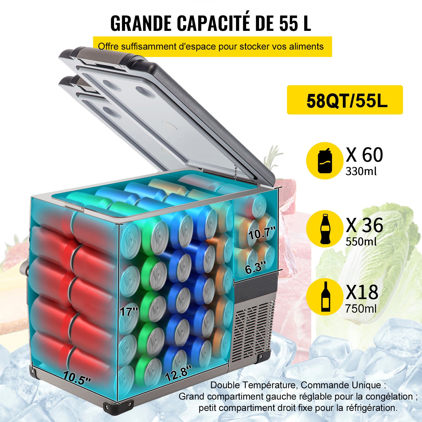 Frigorifero auto 49L,SucceBuy mini congelatore portatile con compressore,refrigeratore elettrico per auto,camion,uso esterno e domestico,argento - 5