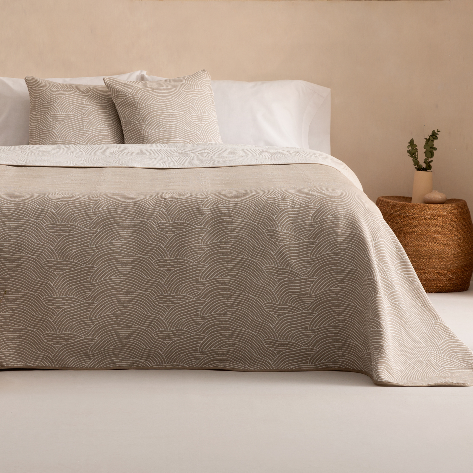 Colcha cama 135/140 cm ligera entretiempo primavera verano marea jacquard algodón transpirable, 235x270 cm, color beige