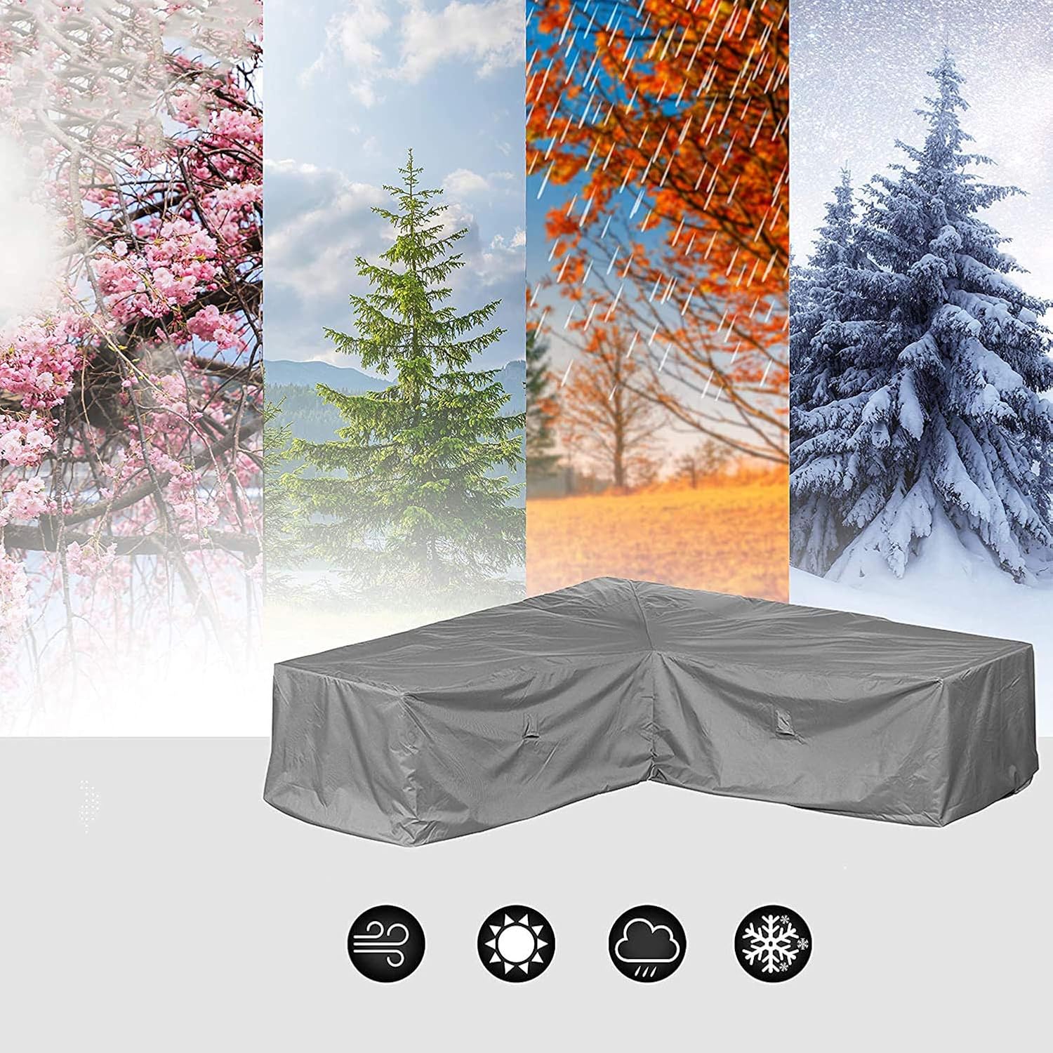 Funda de sofá de esquina de jardín, funda impermeable, funda protectora de sofá impermeable, 270*270x90cm - 4