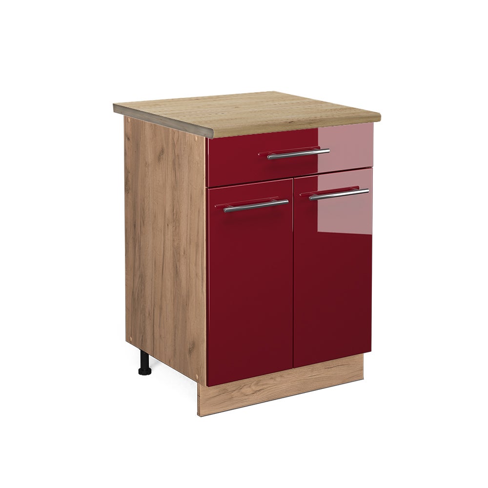Meuble bas sous-évier Fame-Line, Rouge bordeaux Haute brillance, 80 cm avec étagère, PT Anthracite, Vicco