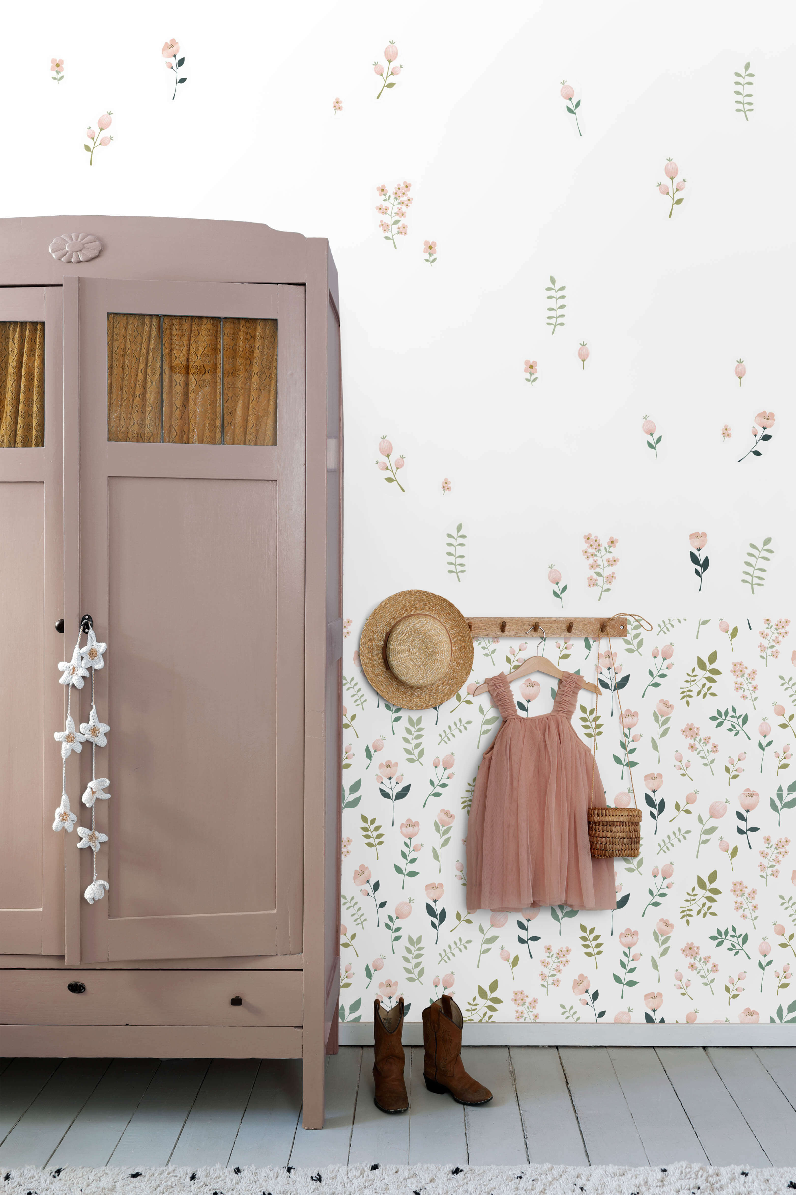 Adesivo da parete fiori bianco, rosa e verde - 47.5 x 66 cm - ESTAhome - 6