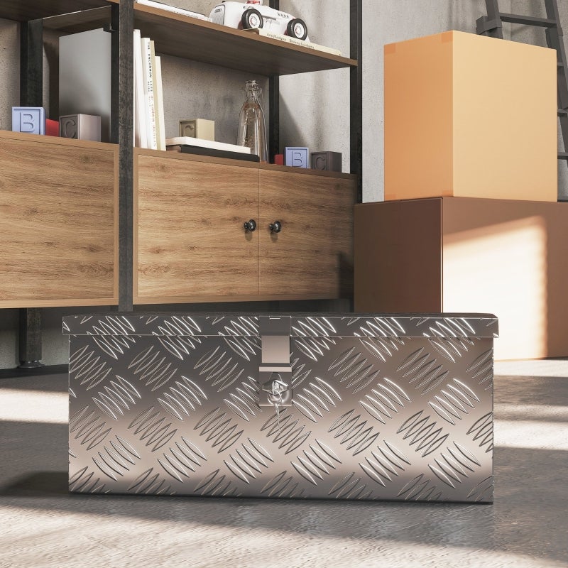 Boîte de rangement en aluminium avec serrure et clés, 50 x 15,5 x 20,5 cm - 8