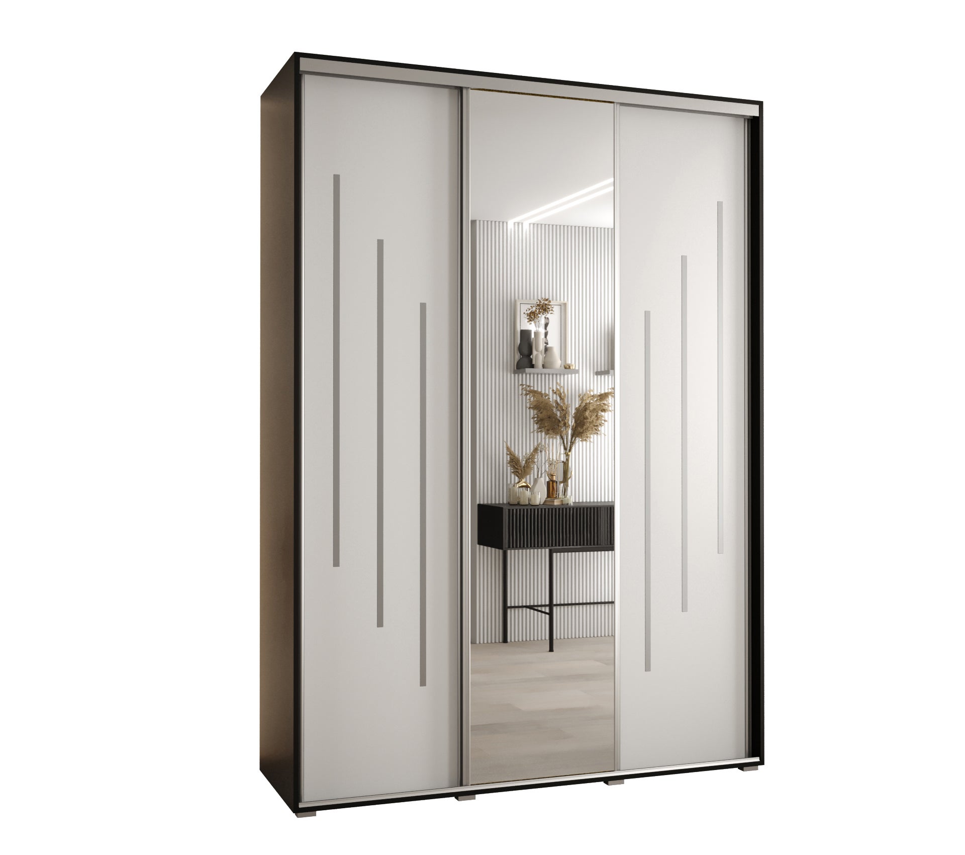 Szafa przesuwna z lustrem wysoka Davos 9 180 x 45 x 235,2 cm czarny + biały + u. srebrny - Abiks Meble