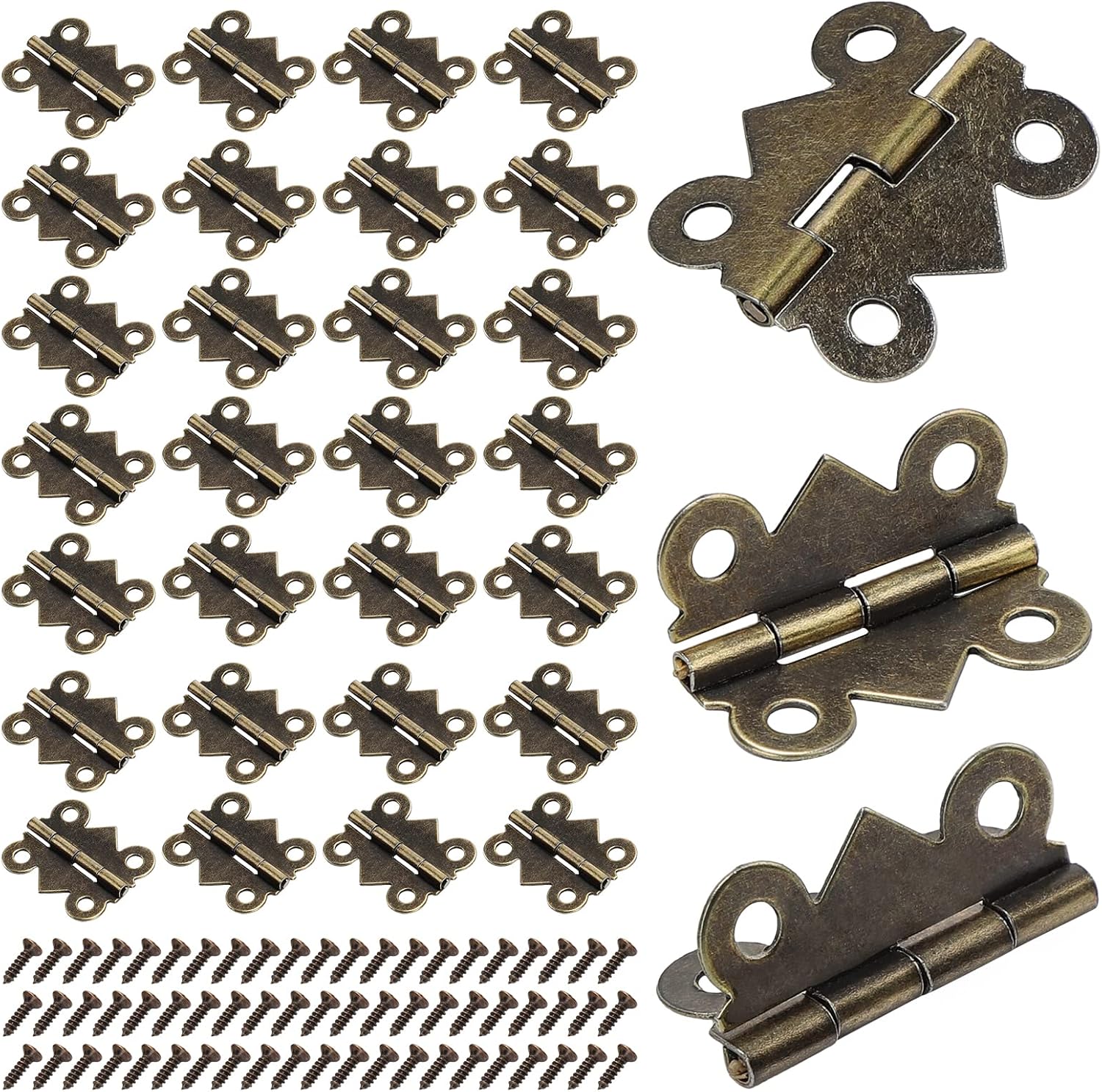 50 PCS Małe mini zawiasy, zawiasy składane motylkowe 25X20mm, mini zawiasy z antycznego brązu do mebli domowych, okucia do drzwi szafek
