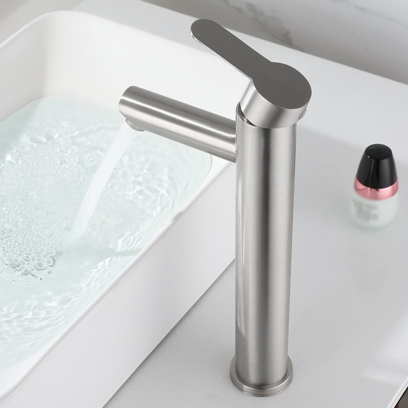 Bateria umywalkowa ze stali nierdzewnej z wężem o długości 60 cm – bateria z ciepłą i zimną wodą z ceramicznym wkładem, srebrna