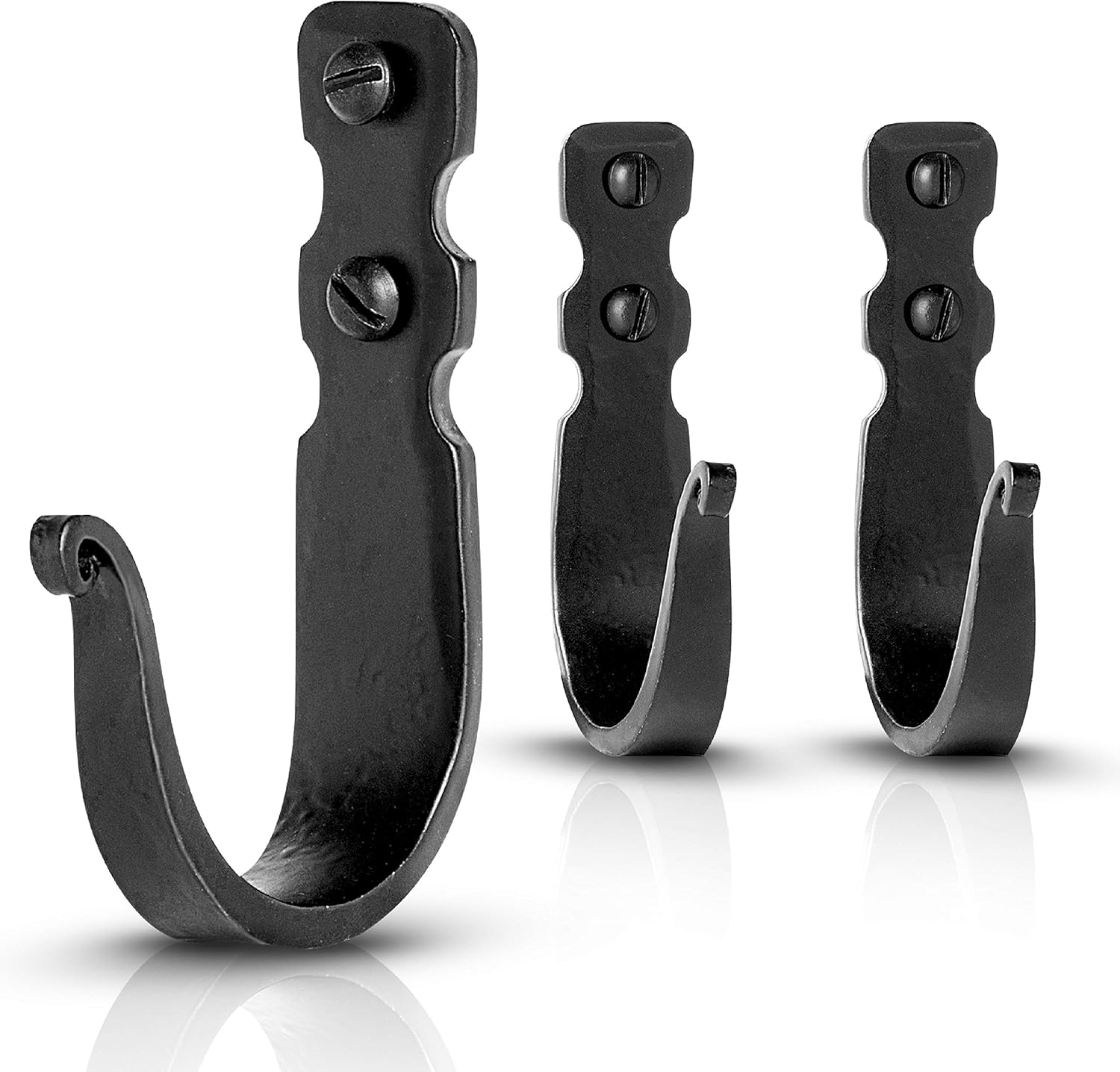 KOXHERO Ganci Da Parete In Ferro Battuto Nero Opaco – 4 Pezzi, Acciaio Al Carbonio 3 Mm, Grandi E Resistenti Per Appendere Cappotti, Borse, Asciugamani