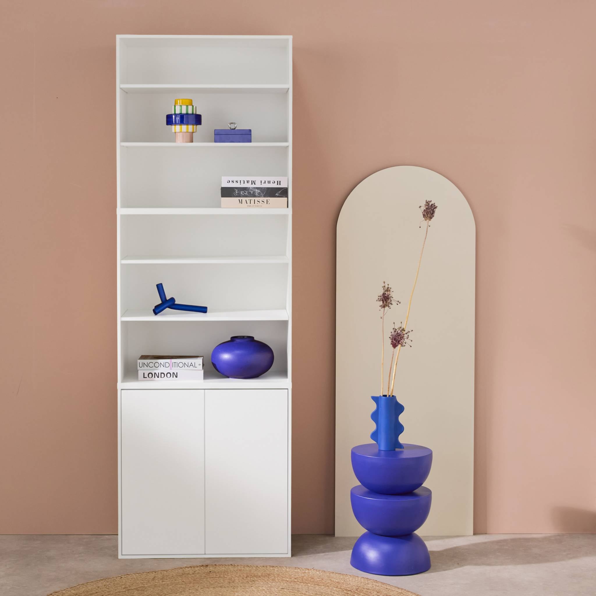 Estante, biblioteca modulável decoração madeira, 2 portas e 5 prateleiras, Kompo, Branco, 70x35x210 cm - 2