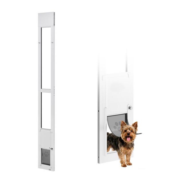 Chatiere pour porte coulissante SucceBuy en verre, adapté aux chiens et chats, hauteur ajustable de 1927 a 2049 mm, rabat a trois couches, taille M