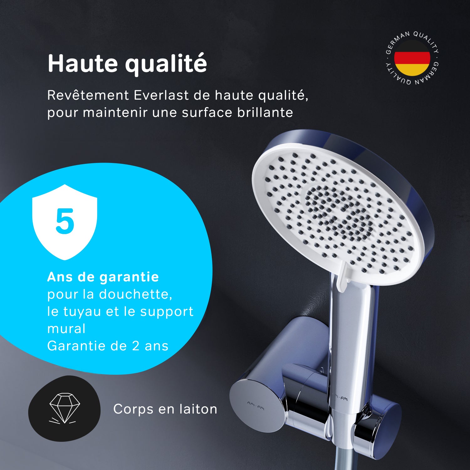 Mitigeur mécanique de baignoire avec douchette et support Robinet Salle de Bain Chromé, X-Joy FXA15000 AM.PM - 3