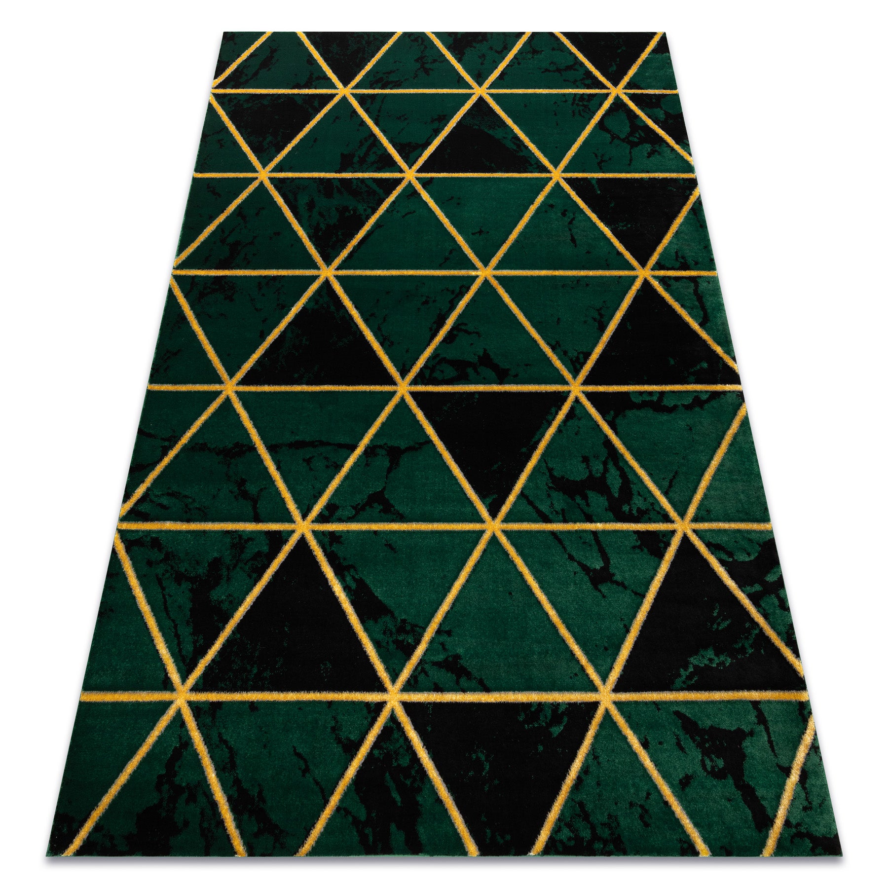 Dywan EMERALD ekskluzywny 1020 glamour, stylowy marmur, trójkąty butelkowa zieleń / złoty 180x270 cm