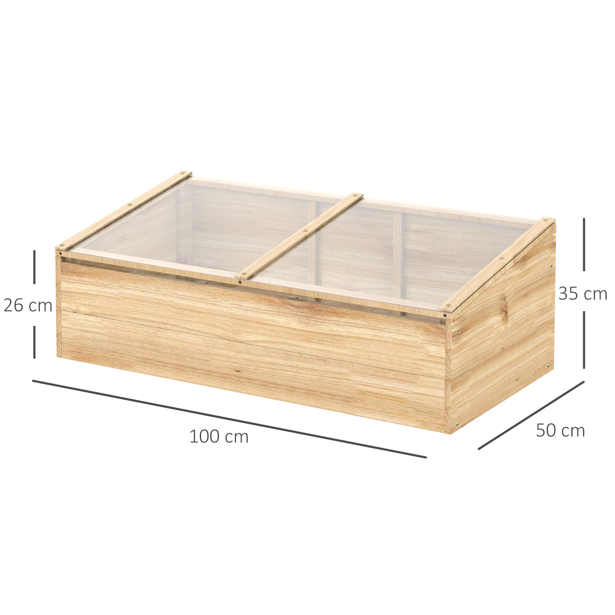Serre en bois avec châssis froid, jardinière et bac à plantes pour jardin et balcon, 100 x 50 x 35 cm, sapin naturel, panneaux de particules. - 3