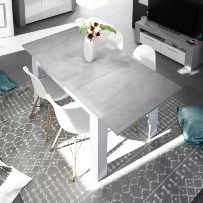 Table à manger THEA extensible L140/190cm - Blanc / Béton - 5
