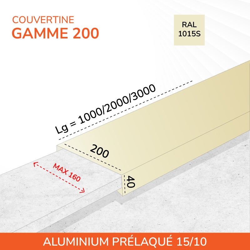 Couvertines d'acrotères plates - Gamme 200 - Aluminium Prélaqué 15/10
