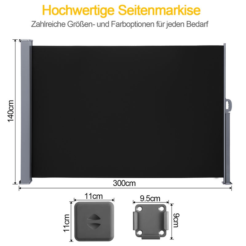 Toldo lateral extensible balcón antracita protección solar full cassette pantalla privacidad antracita 140*300cm