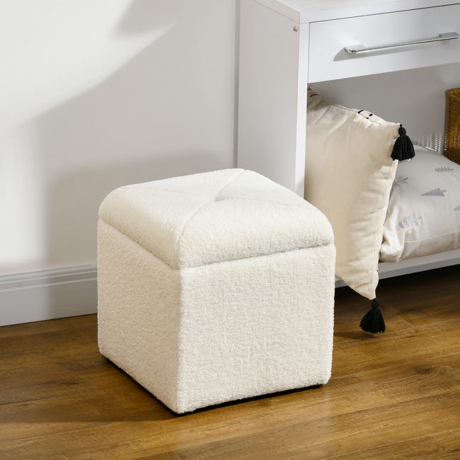 HOMCOM Pouf Contenitore Imbottito in Tessuto Teddy Morbido per