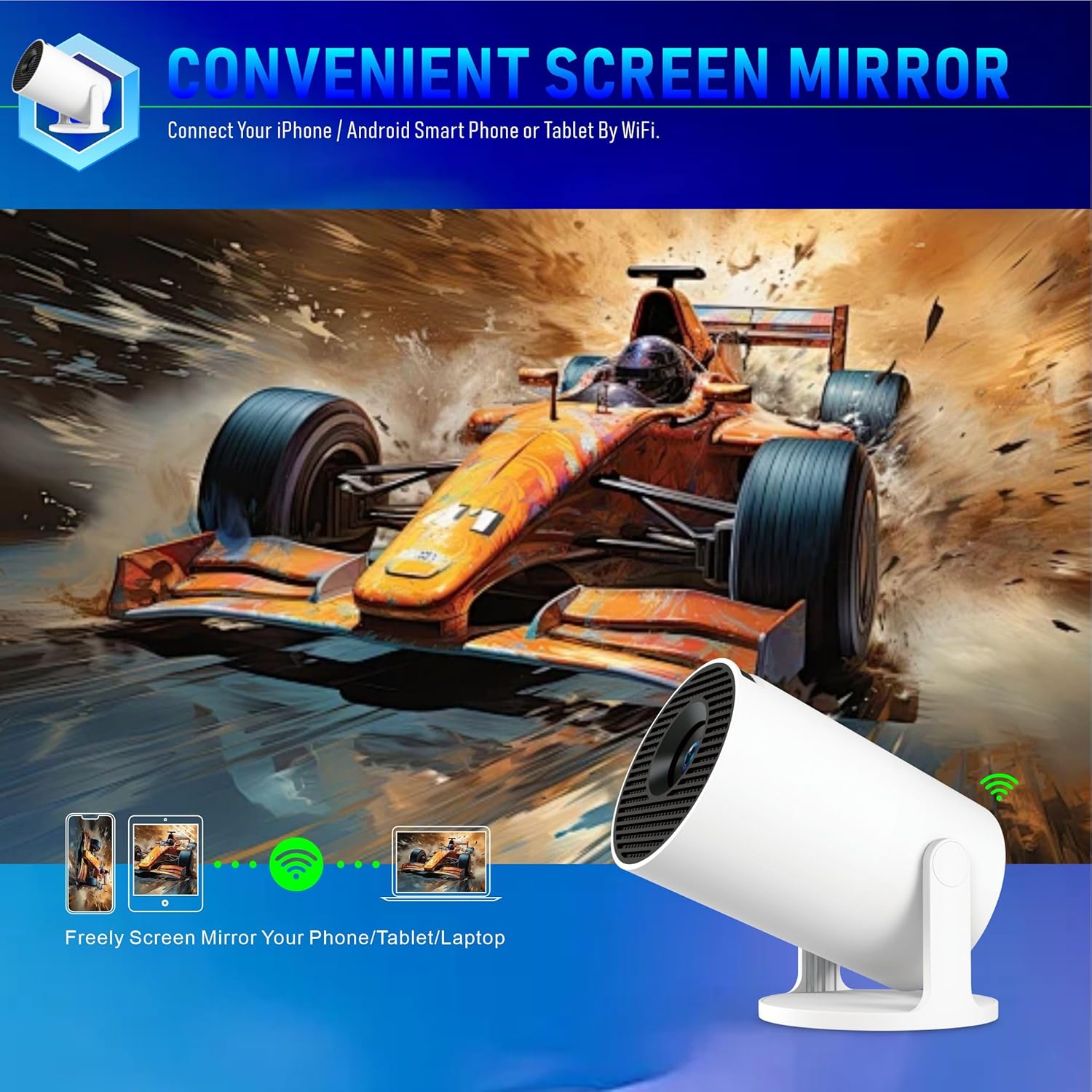 Mini Projecteur 4K 300pro, Portable Vidéoprojecteur WiFi 6 BT5.4 Android 11, 1080P Full HD, HDMI USB, Rotation 180° pour Phone PC Tablette - 5