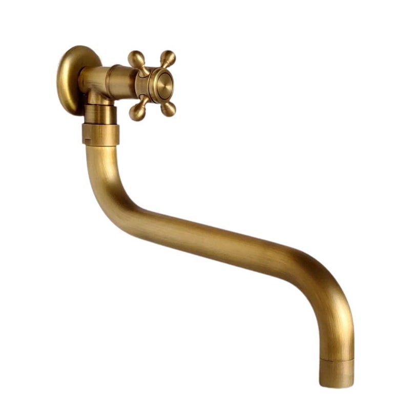 Antyczna, ścienna bateria z wylewką typu „S”, mosiężny, mrozoodporny kran do łazienki, umywalki, zlewu kuchennego, woda zimna