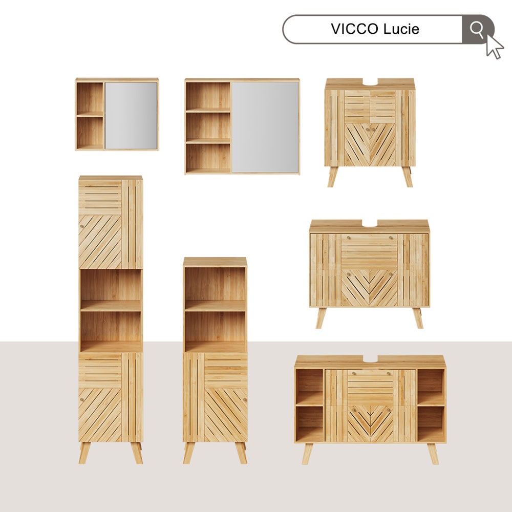 Vicco Armoire de salle de bain Lucie, Bambou, 40x177cm avec 2 portes - 7