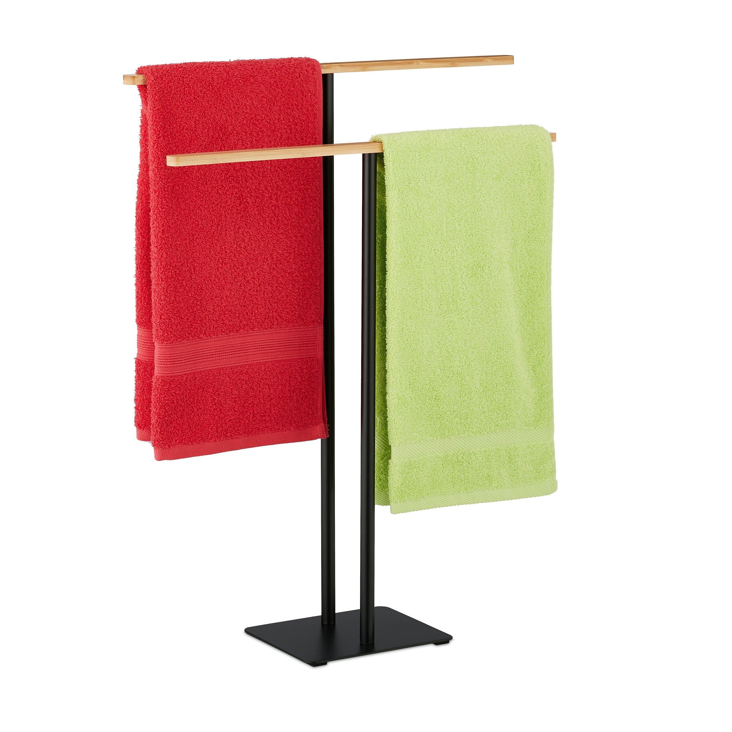 Piantana Porta Asciugamani Portasciugamani Relaxdays In Bambù E MDF - 3 Ripiani, 150x50x30cm, Naturale/Bianco Relaxdays 3 Ripiani