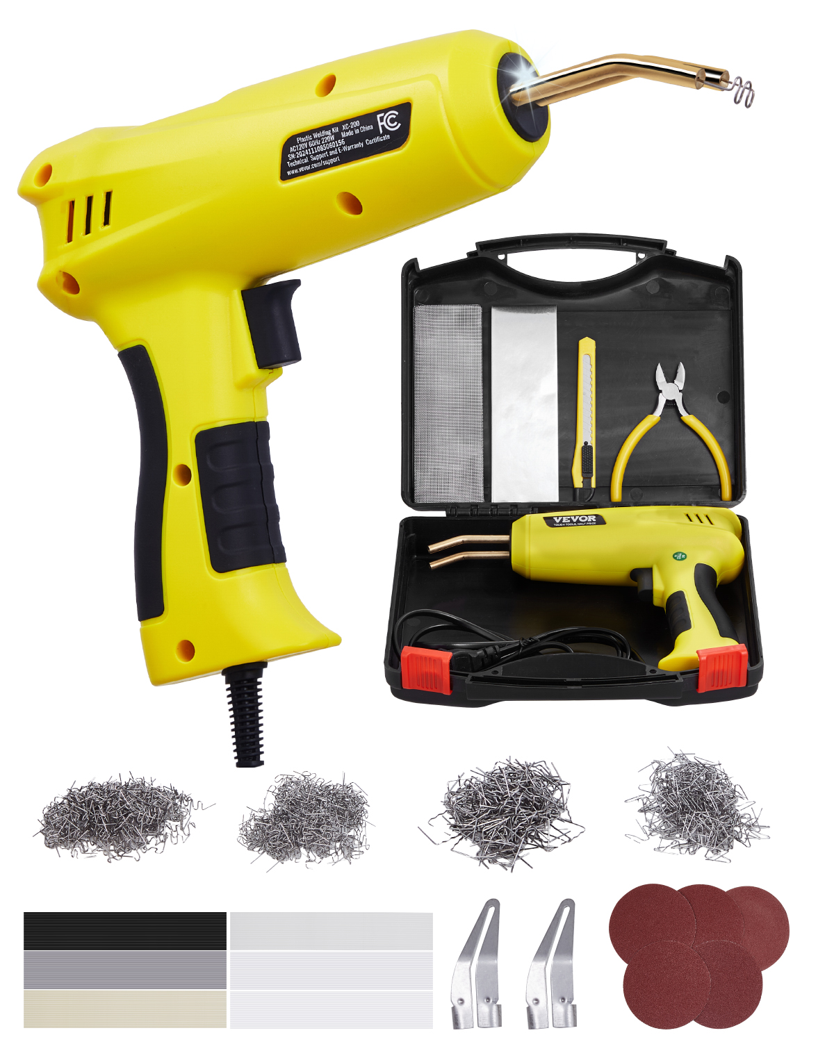 Pistola Soldadura 220W Kit Soldadura Plástico VEVOR 220W - 800 Grapas, 56 Varillas | Reparación Paragolpes, Juguetes, Kayaks Kit Herramientas