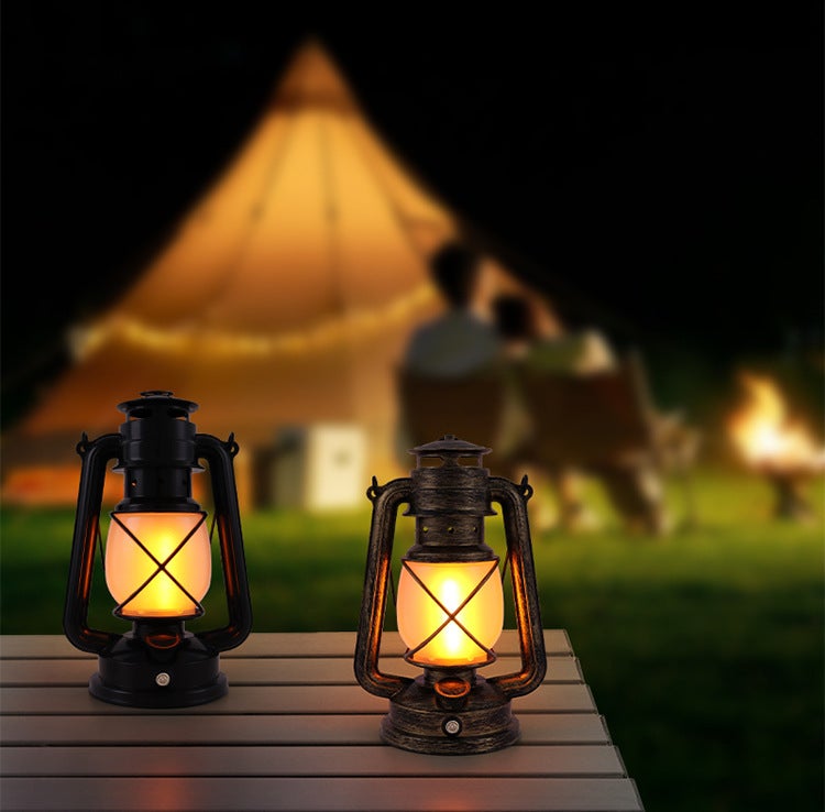 Zestaw 2 dwukolorowych lamp stołowych w stylu vintage, metalowe lampy wiszące, lampy kempingowe, na baterie, trzy tryby oświetlenia