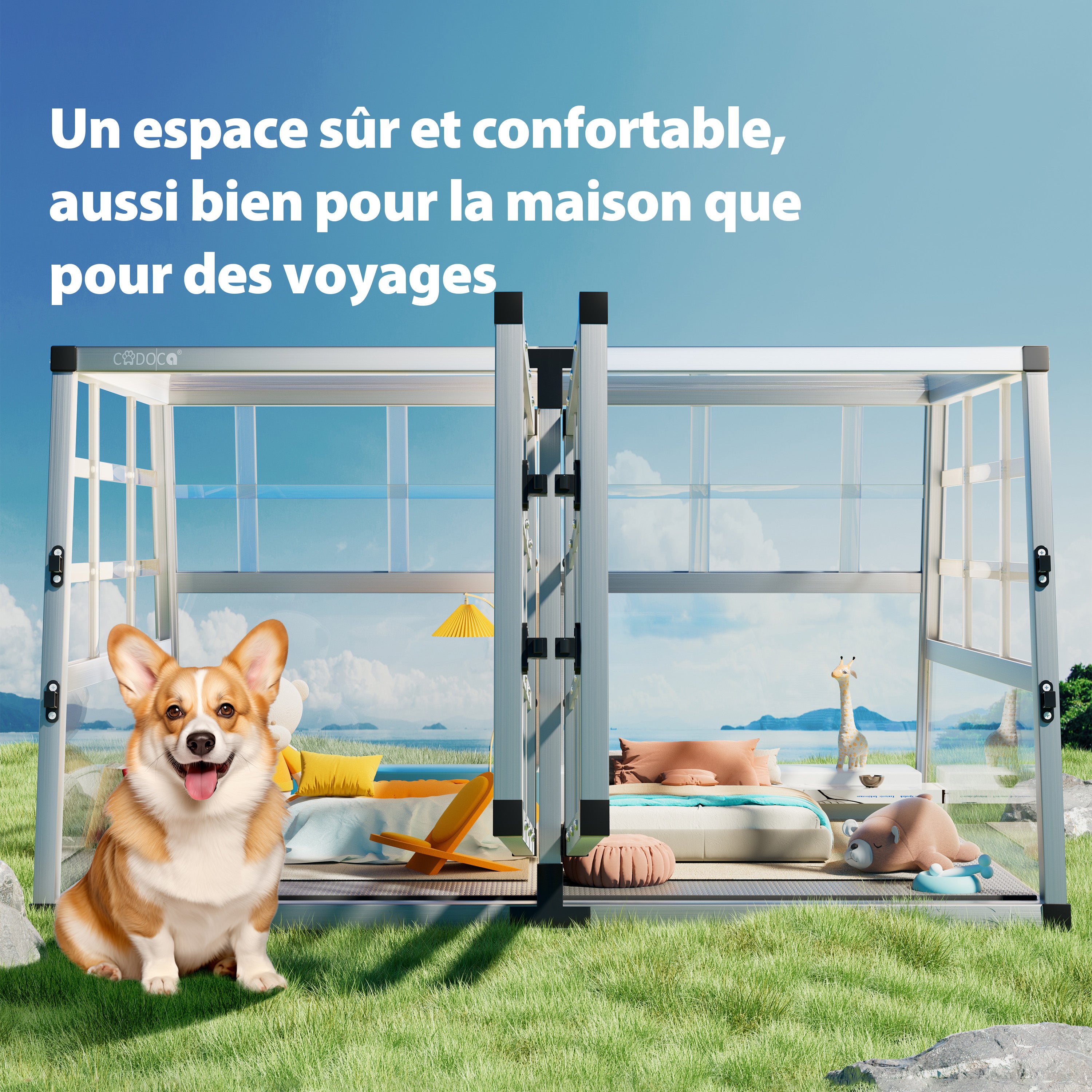 CADOCA® Cage de Transport XL pour Animaux Aluminium MDF 2 Portes Noir Caisse Chien boîte Box de Transport Voiture - 2