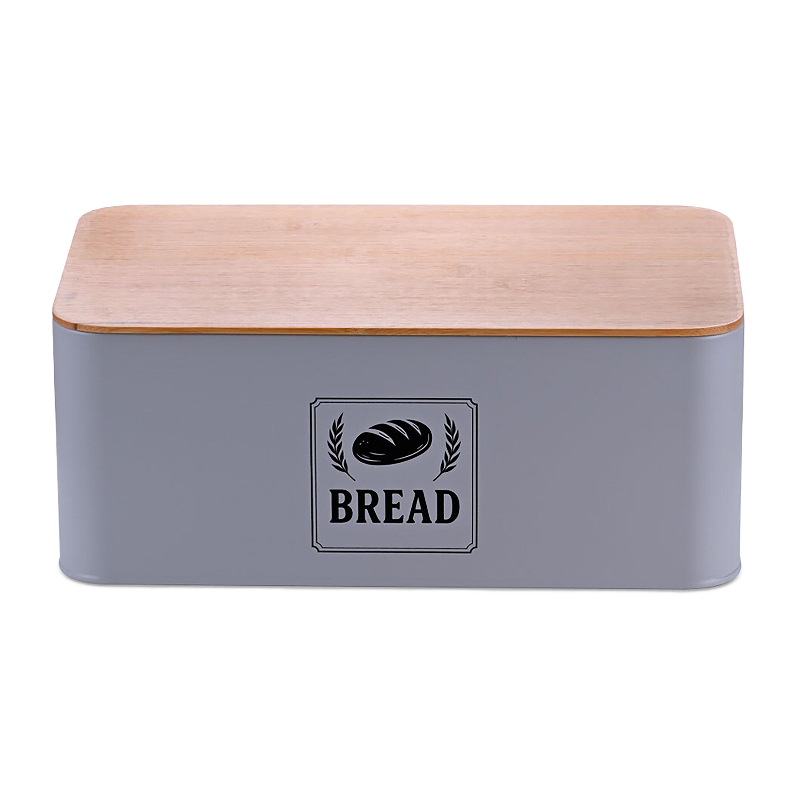 Relaxdays bamboe organizer, brooddoos met retro design, bamboe deksel, met opschrift, metaal, 14x30,5x23,5 cm, wit