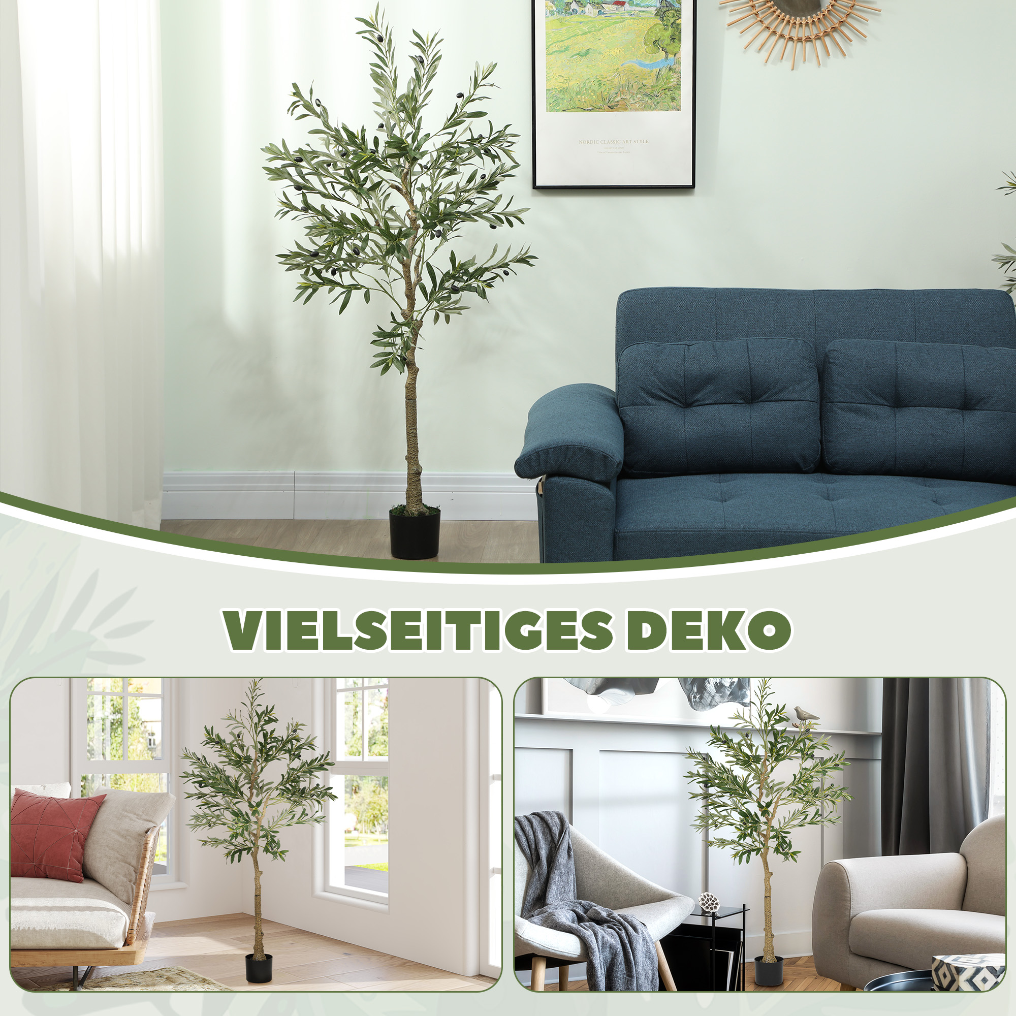 Plante artificielle. Olivier artificiel. 150 cm. 720 feuilles. 40 olives. Pot de fleurs robuste. Plante décorative. Verte. - 9