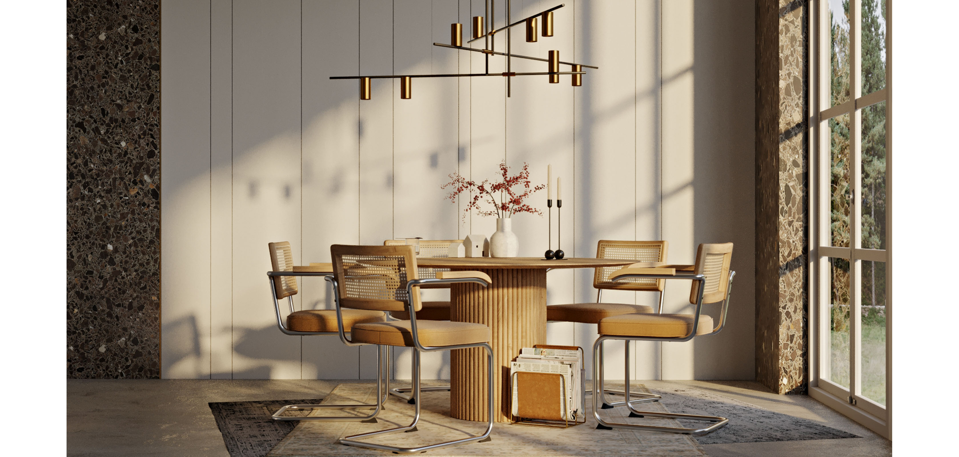 Sedia da pranzo con braccioli - Rivestimento in velluto - Legno e ...