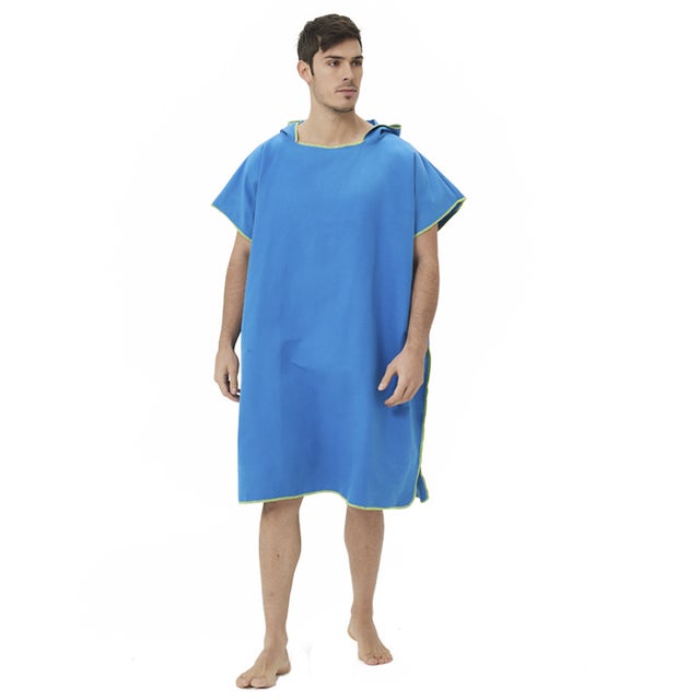 Poncho de surf, pour femmes, hommes, adultes et adolescents, poncho de bain ultra-léger et à séchage rapide, poncho-serviette en microfibre (bleu)